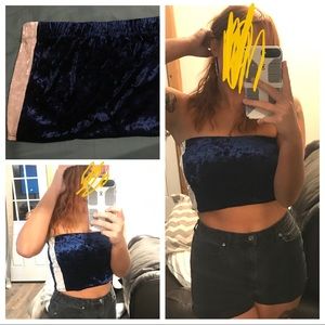 Blue velvet crop top tube top